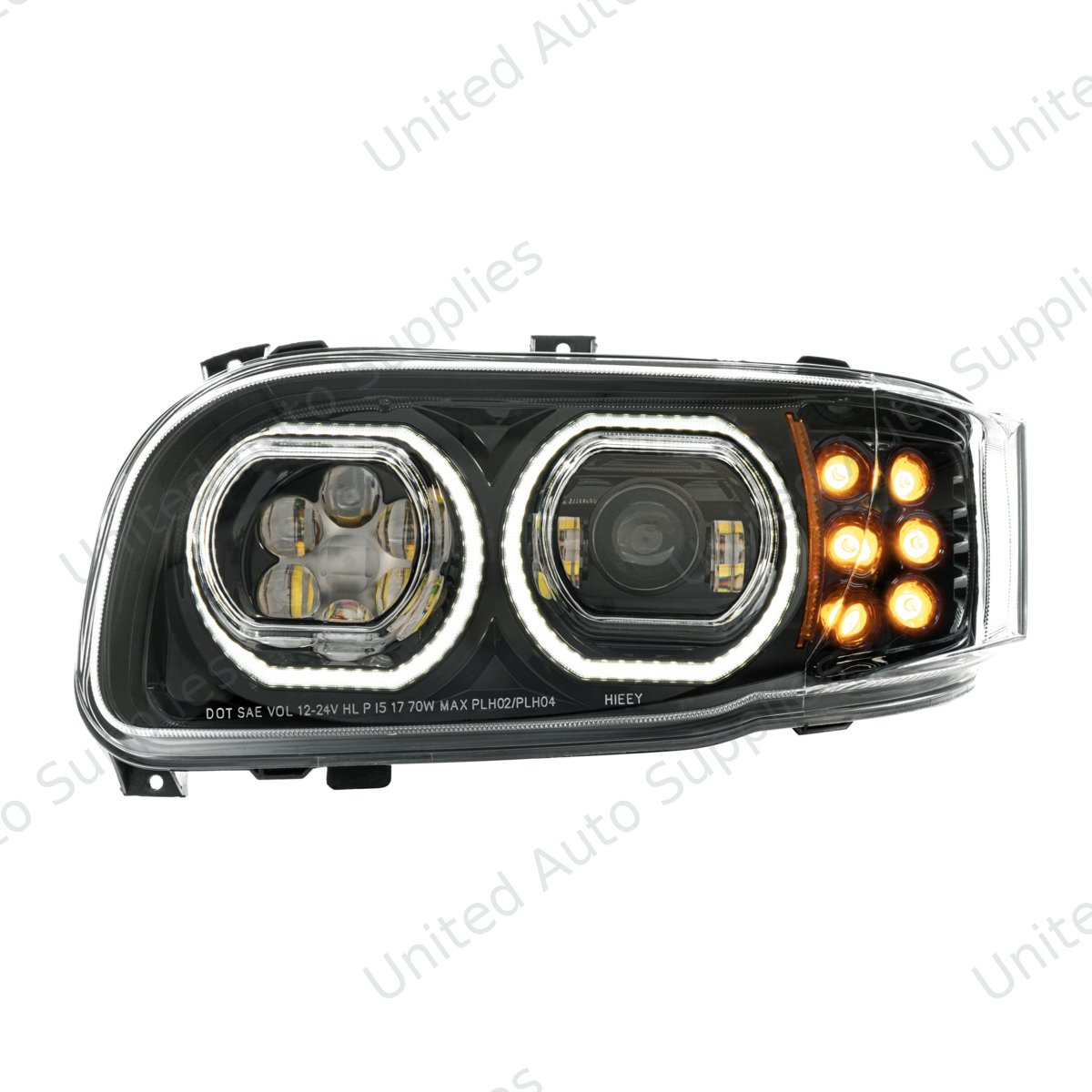High Power 10 LED Blackout Headlight With 10 LED Turn & 100 LED Halo For 2008-2024 Peterbilt 389-Driver