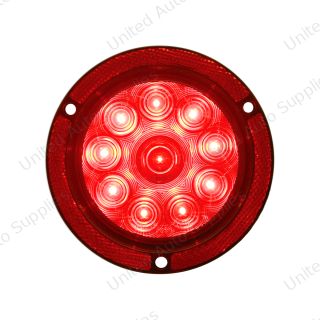 10 LED 4" Round Reflex Flange Mount Light (Stop, Turn & Tail) - Red LED/Red Lens