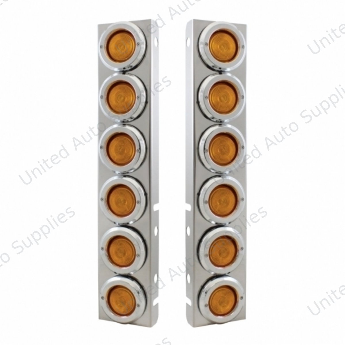 Stainless Front Air Cleaner Bracket With 12X 2" Flat Lights & Bezels For Peterbilt