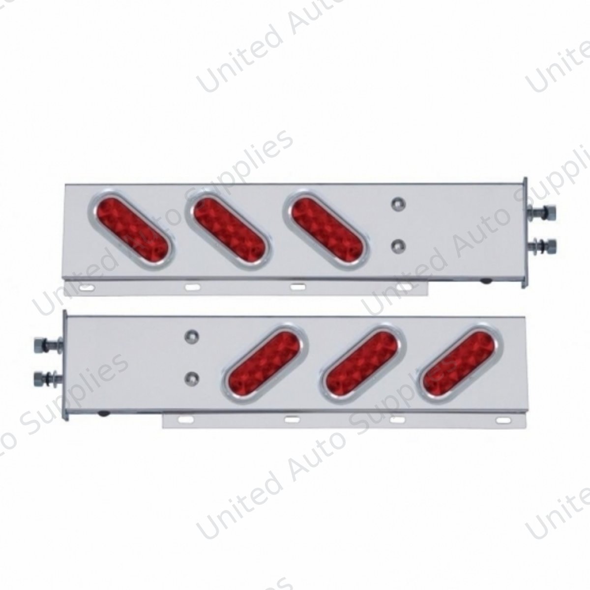 2.5" Bolt Pattern SS Spring Loaded Bar With 6 Oval 10 LED Lights & Visors -Red LED & Lens (Pair)