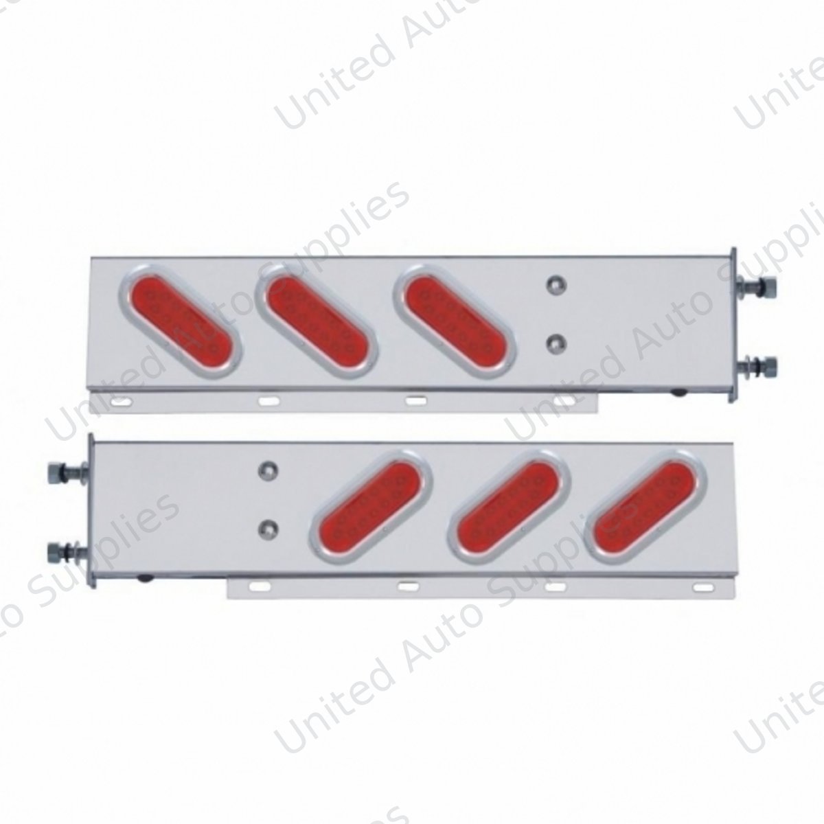3-3/4" Bolt Pattern SS Spring Loaded Bar With 6 Oval 12 LED Lights & Bezel -Red LED & Lens (Pair)