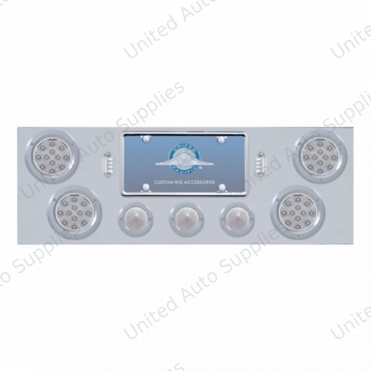 SS Rear Center Panel +4X LED 4" Refl. Light & 3X LED 2.5" Beehive Light & Bezel-Red LED/Clear Lens