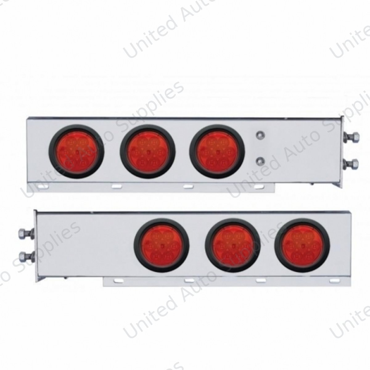 2" Bolt Pattern SS Spring Loaded Bar With 6X 4" 7 LED Lights -Red LED & Lens (Pair)