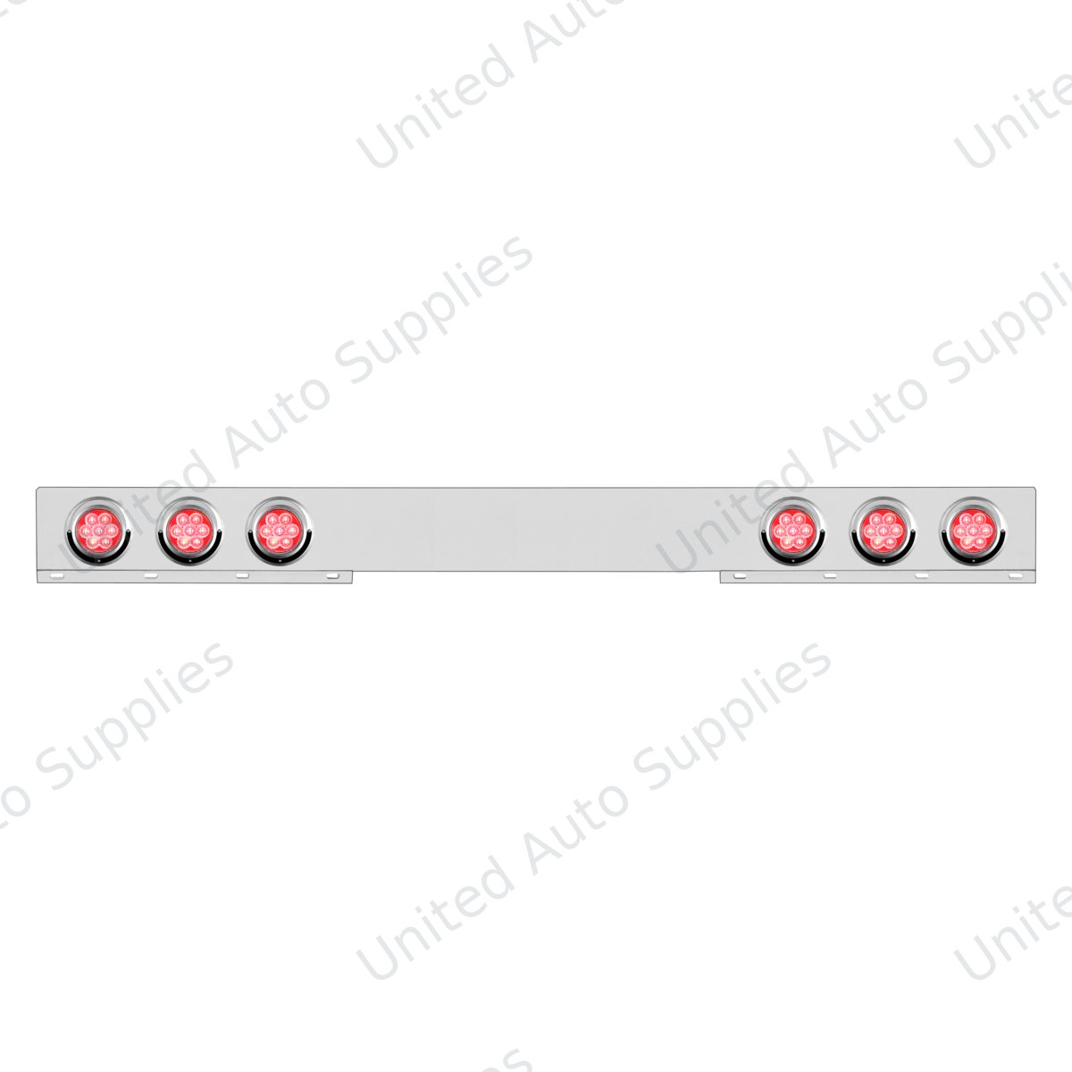 Chrome 1 Piece Rear Light Bar With Six 7 LED 4" Reflector Lights & Visors - Red LED/Clear Lens