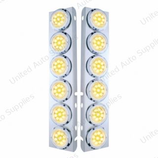 SS Front Air Cleaner Bracket With 12X 9 LED 2" Reflector Lights & Bezels For Peterbilt-Amber LED/Clear Lens
