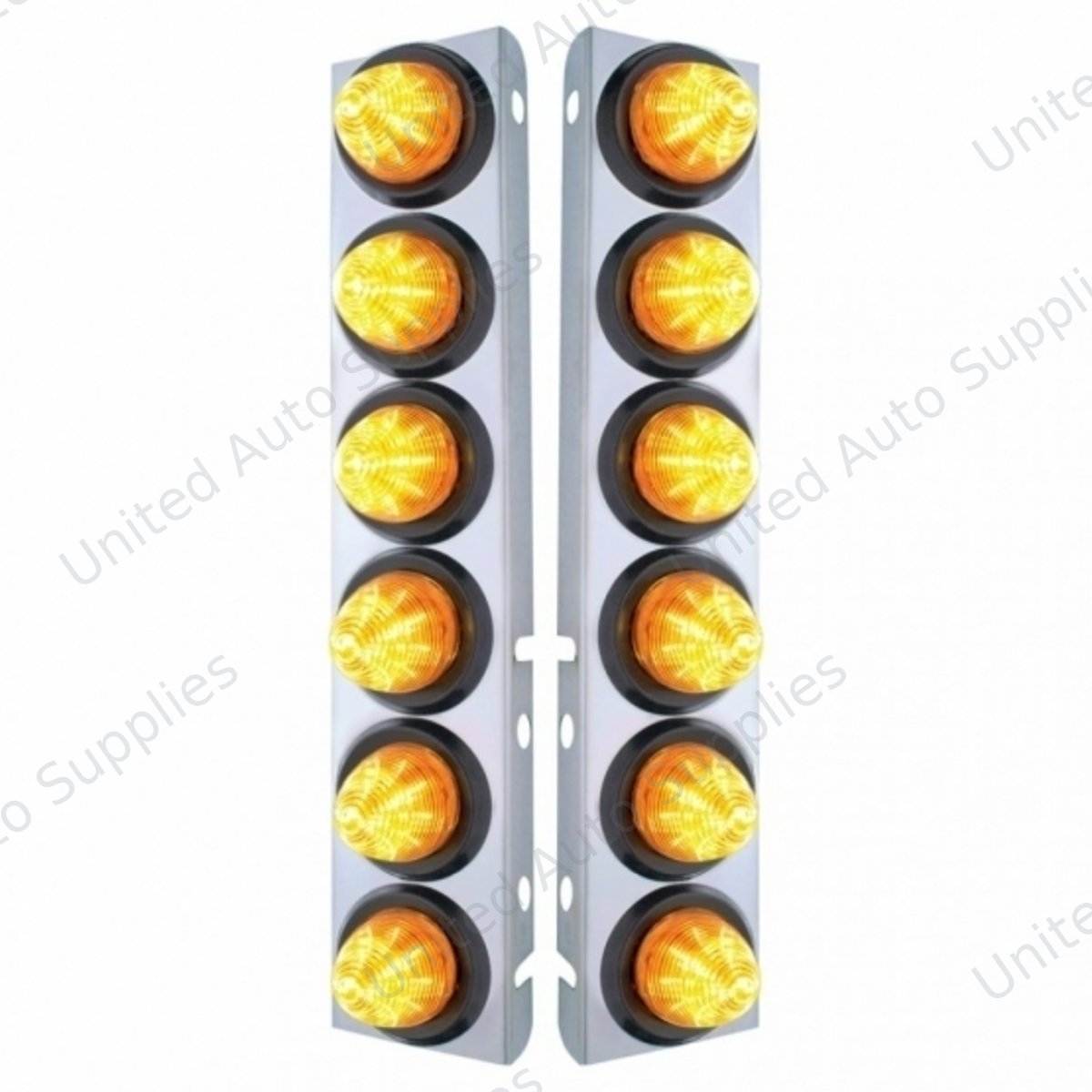 SS Front Air Cleaner Bracket With 12X 9 LED 2" Beehive Lights For Peterbilt-Amber LED & Lens