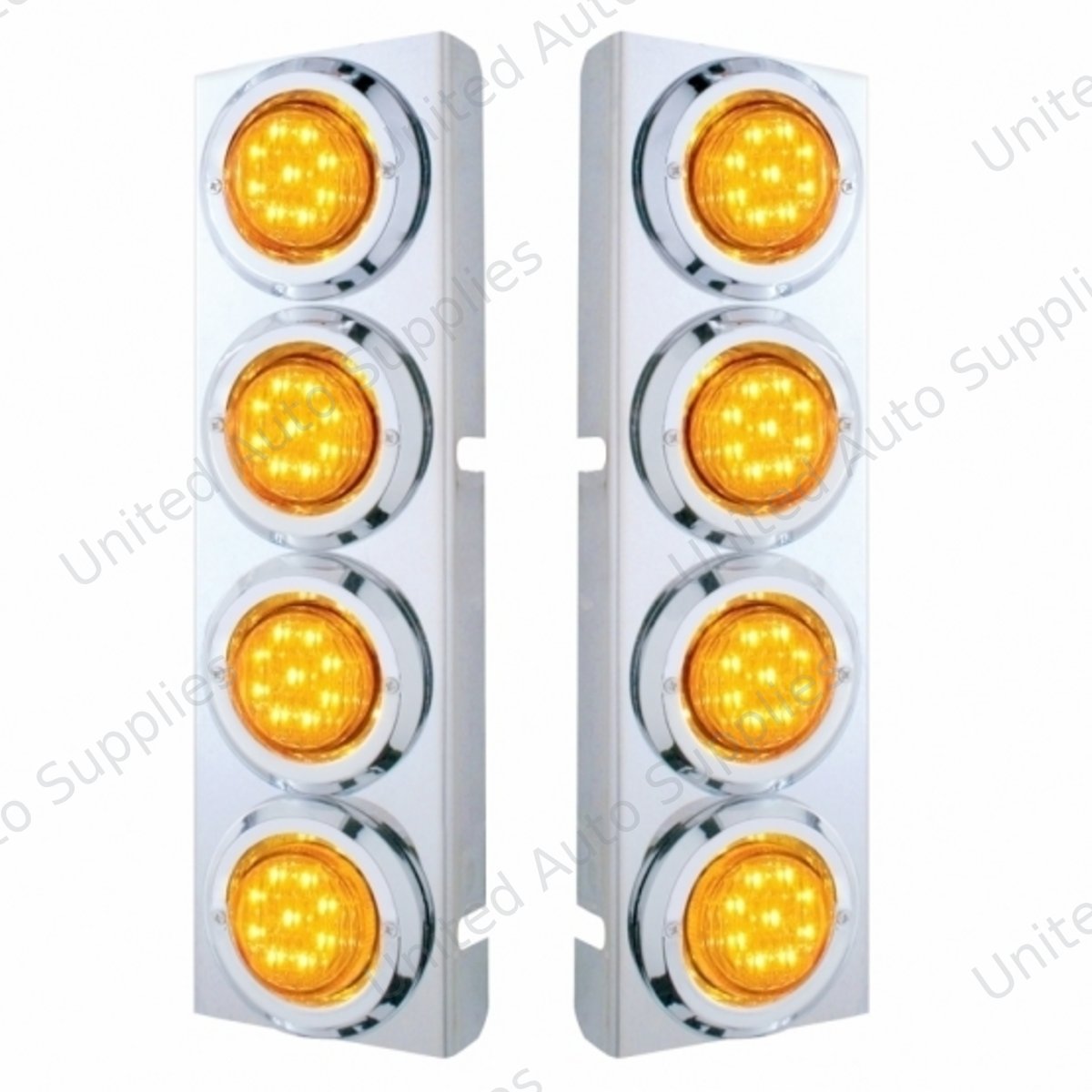 SS Front Air Cleaner Bracket With 8X 9 LED 2" Lights & Bezels For Peterbilt-Amber LED & Lens