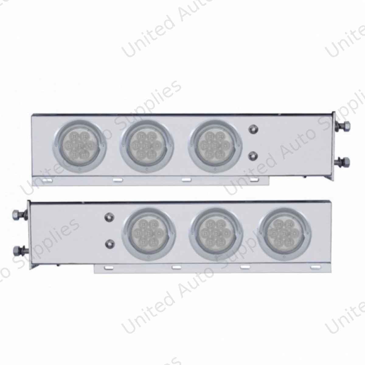 3-3/4" Bolt Pattern SS Spring Loaded Bar With 6X 4" 7 LED Lights & Visors -Red LED/Clear Lens (Pair)