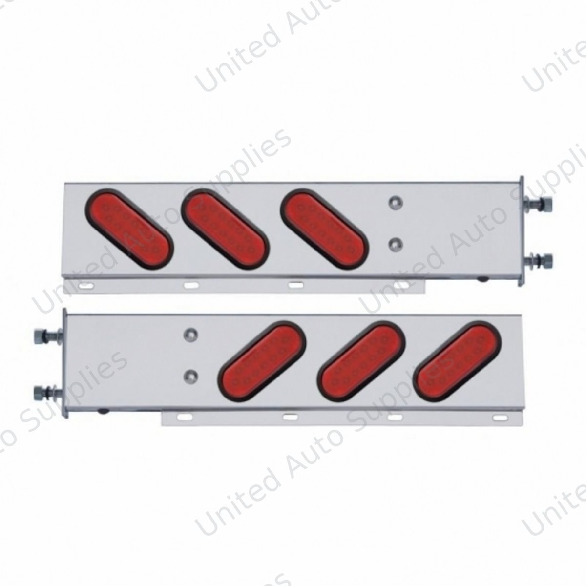3-3/4" Bolt Pattern SS Spring Loaded Bar With 6 Oval 12 LED Lights -Red LED & Lens (Pair)