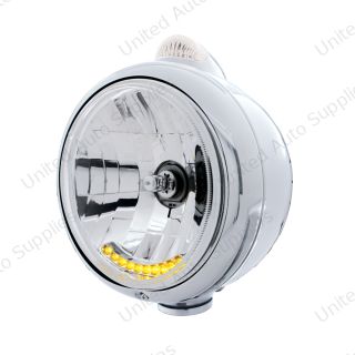 Stainless Steel Guide 682-C Headlight H4 With 6 Amber LED & Dual Mode LED Signal-Clear Lens