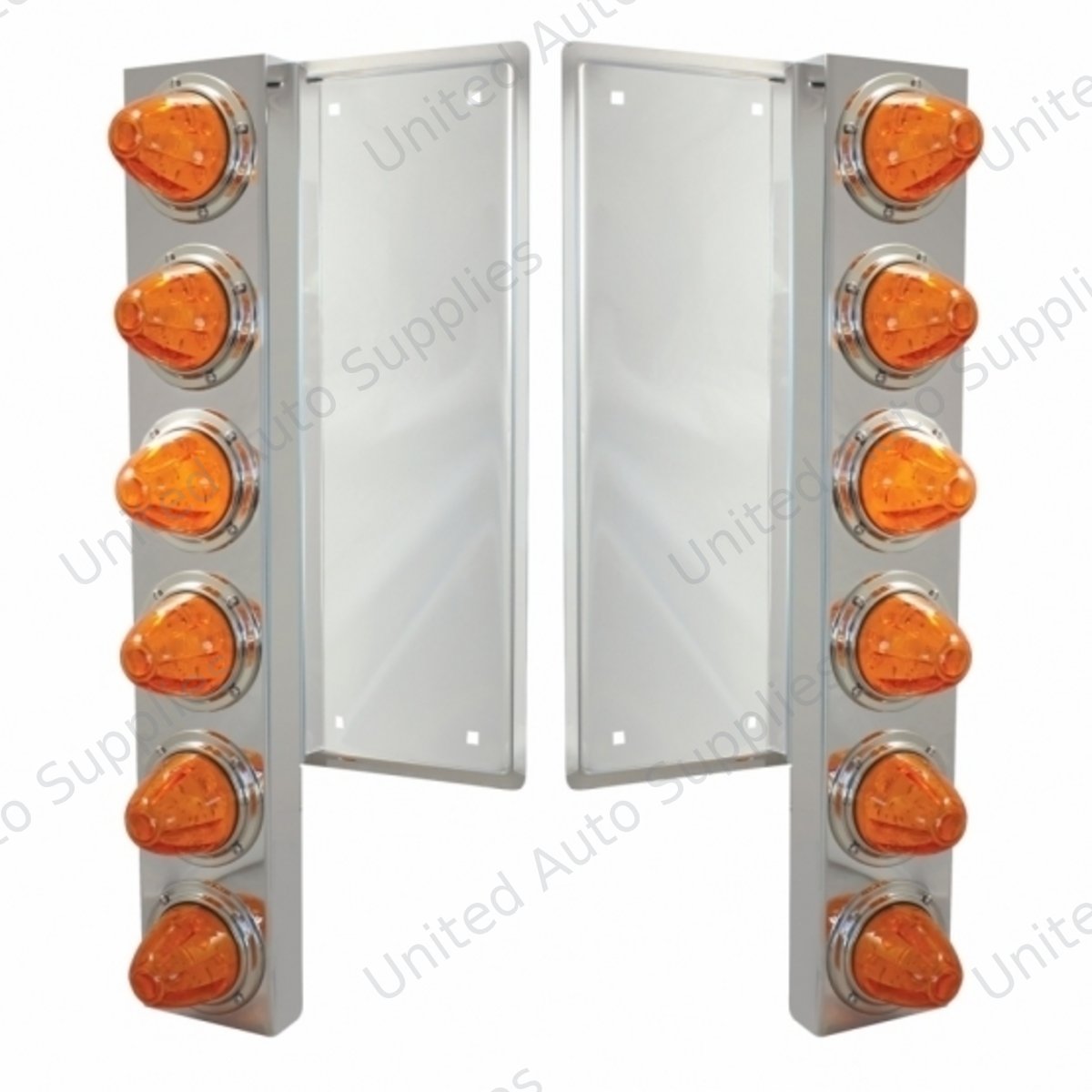 FL SS Front Air Cleaner Bracket With 12X 11 LED Watermelon Lights & Bezels -Amber LED & Lens