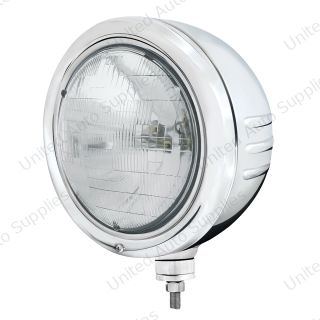 Stainless Classic Embossed Stripe Headlight Housing With H6024 Halogen Headlight