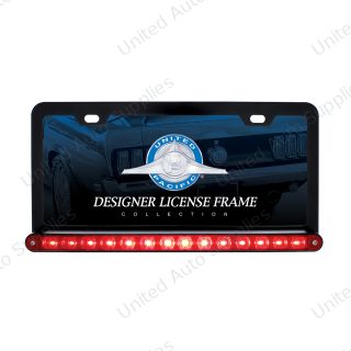 Black License Plate Frame With 14 LED 12" Light Bar - Red LED/Red Lens