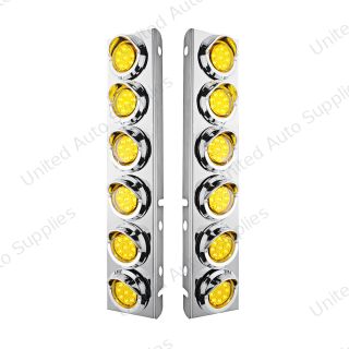 SS Front Air Cleaner Bracket With 12X 9 LED 2" Reflector Lights & Visors For Peterbilt-Amber LED & Lens