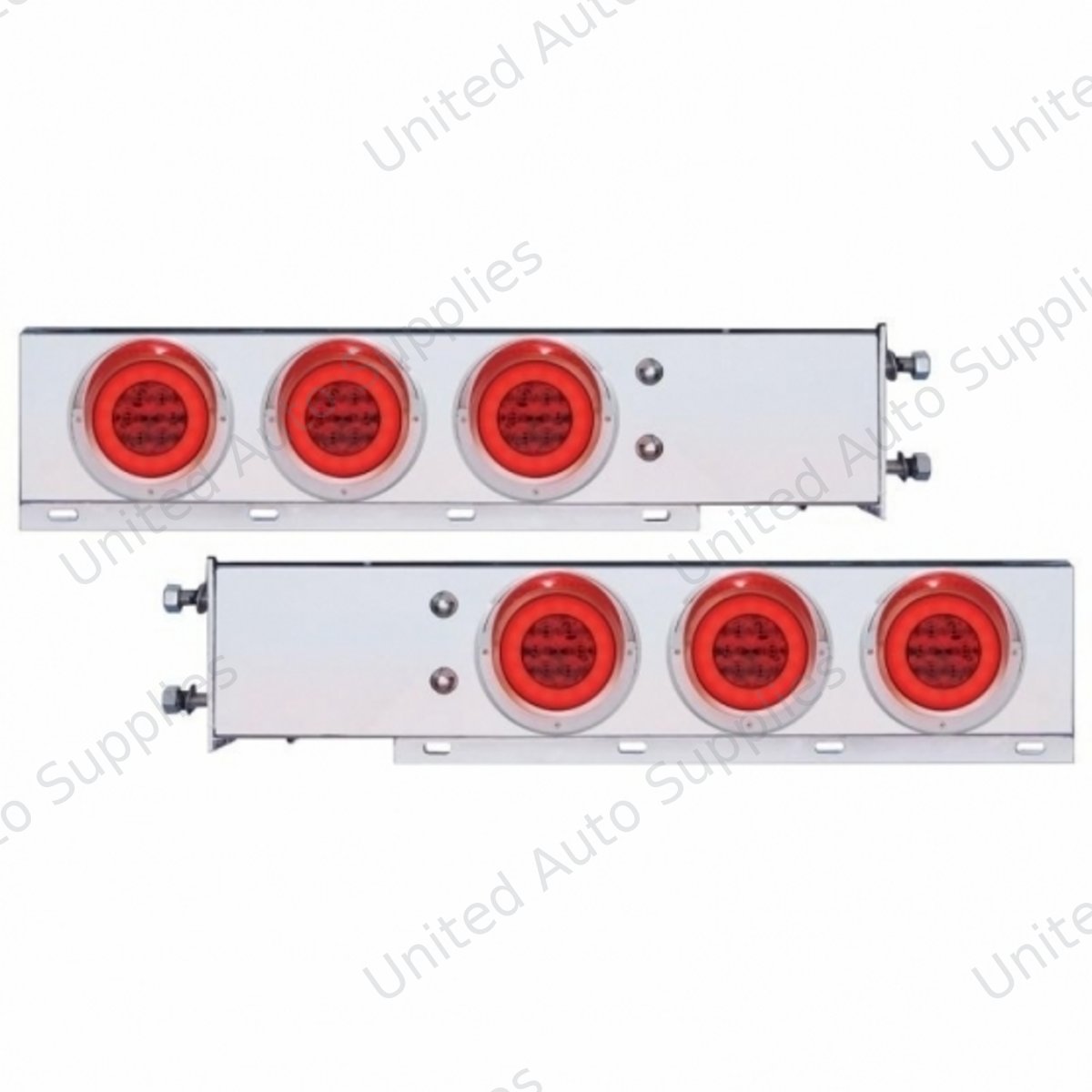 3-3/4" Bolt Pattern SS Spring Loaded Bar With 6X 21 LED 4" GloLight & Visors -Red LED & Lens (Pair)