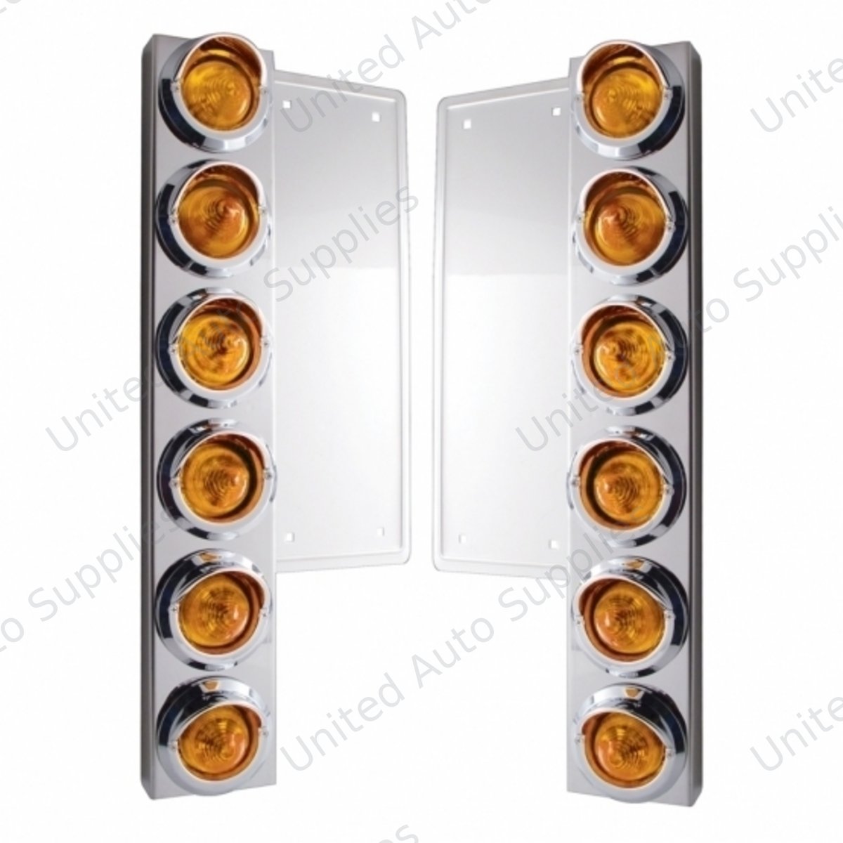 FL SS Front Air Cleaner Bracket W/12X 9 LED 2" Beehive Lights & Visors -Amber LED & Lens (Pair)