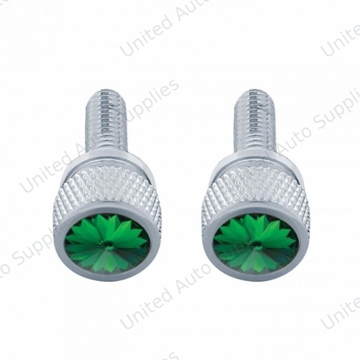 3/4" Short M6 Dash Screw With Crystal For Kenworth - Green Crystal (2-Pack)