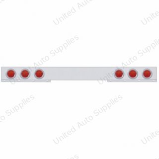Stainless 1 Piece Rear Light Bar With Six 7 LED 4" Reflector Lights & Bezels - Red LED/Red Lens