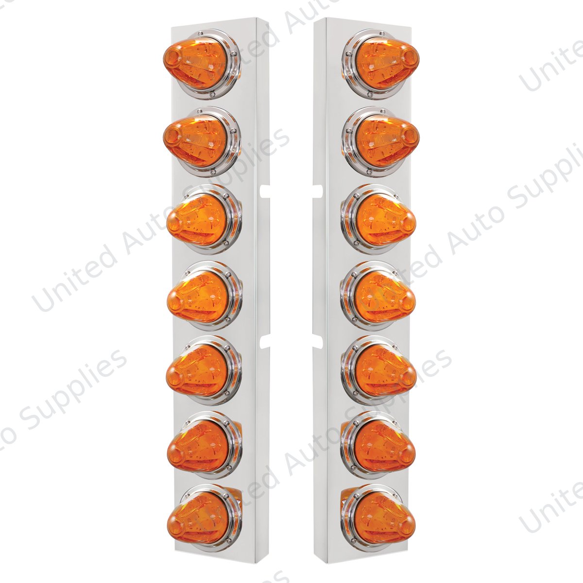 SS Front Air Cleaner Bracket With 14X 11 Amber LED Watermelon Lights & Bezel For KW Trucks -Amber Lens