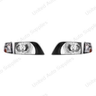 Black Bezel Headlight Assembly With Turn Signal For 1996-2003 Volvo VN (Set)