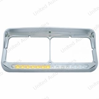 Rectangular Dual Headlight Bezel With Visor And LED Sequential Light Bar (Passenger) - Amber LED/Clear Lens