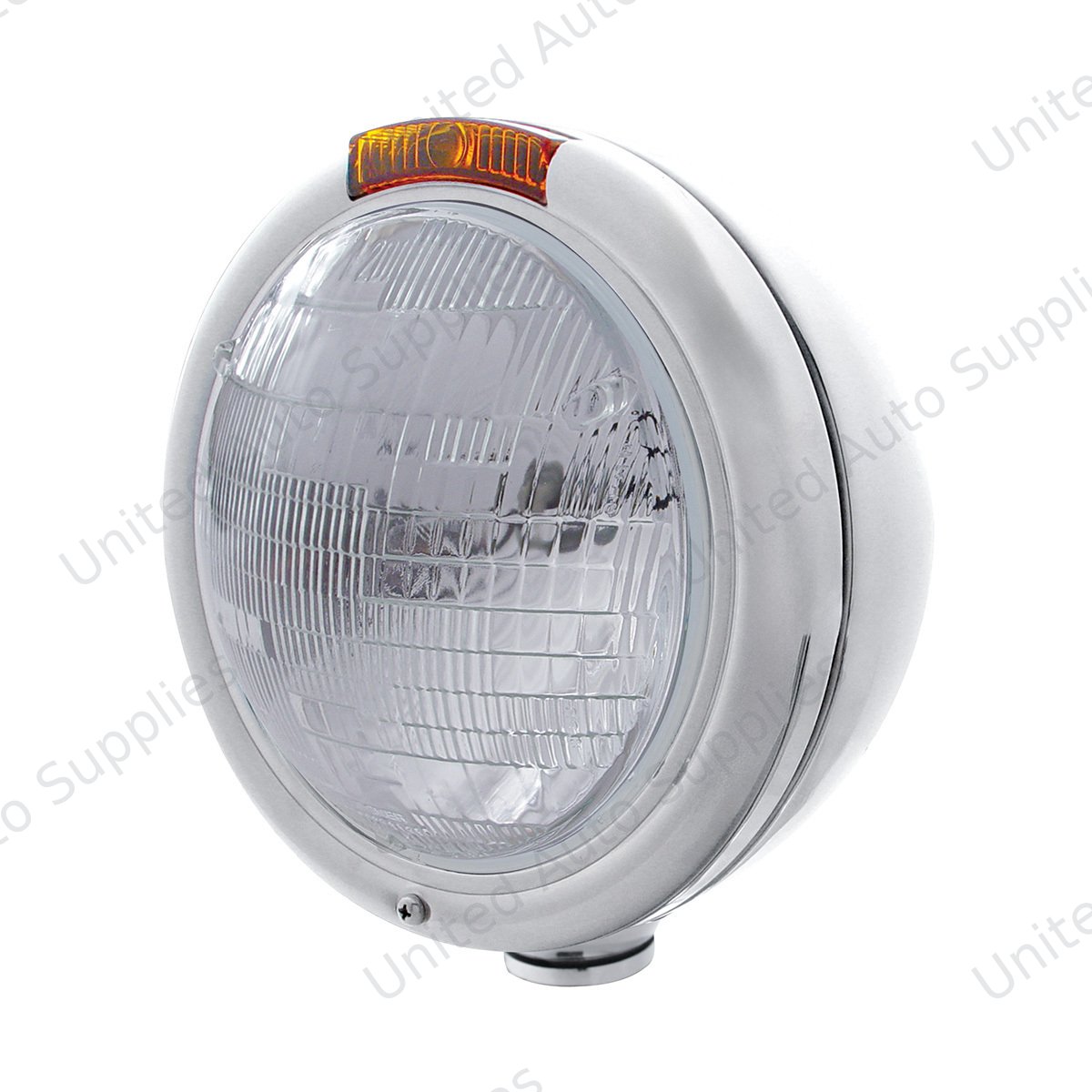 Stainless Steel Classic Headlight 6014 Bulb & Turn Signal - Amber Lens