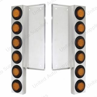 FL SS Front Air Cleaner Bracket W/12X 9 LED 2" Lights -Amber LED & Lens (Pair)
