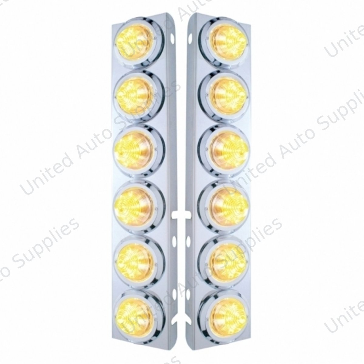SS Front Air Cleaner Bracket With 12X 9 LED 2" Beehive Lights & Bezels For Peterbilt-Amber LED/Clear Lens