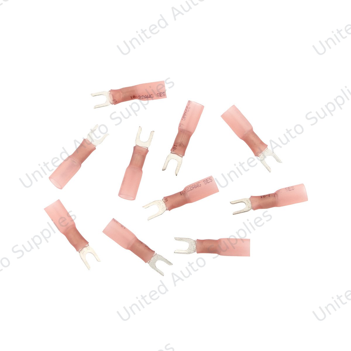 22-18 AWG #6 Stud CS Heat Shrink Spade Terminal - Red (10-Pack)