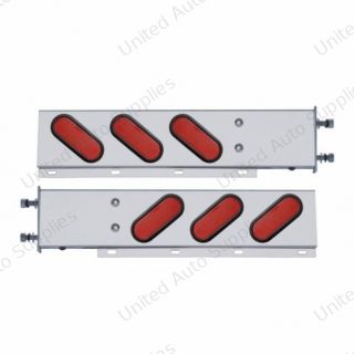 3-3/4" Bolt Pattern SS Spring Loaded Bar With 6" Oval 19 LED Lights -Red LED & Lens (Pair)