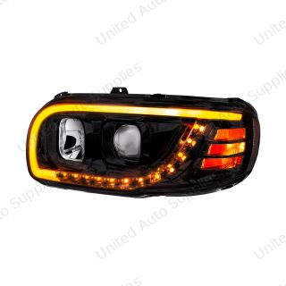 Blackout Projection Headlight With LED Turn Signal & Light Bar For 2008-2024 Peterbilt 389-Driver