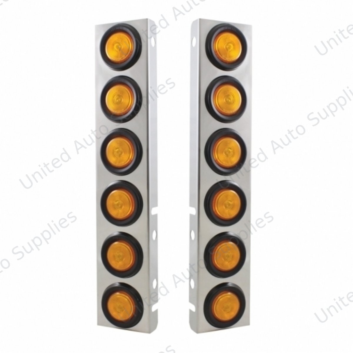 Stainless Front Air Cleaner Bracket With 12X 2" Flat Lights & Grommets For Peterbilt (Pair)