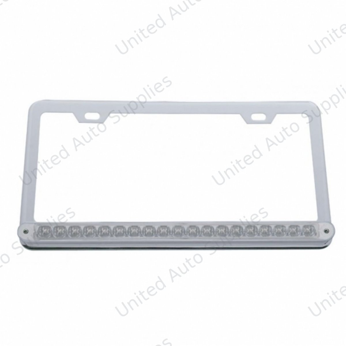 Chrome License Plate Frame With 19 LED 12" Reflector Light Bar - Amber LED/Clear Lens