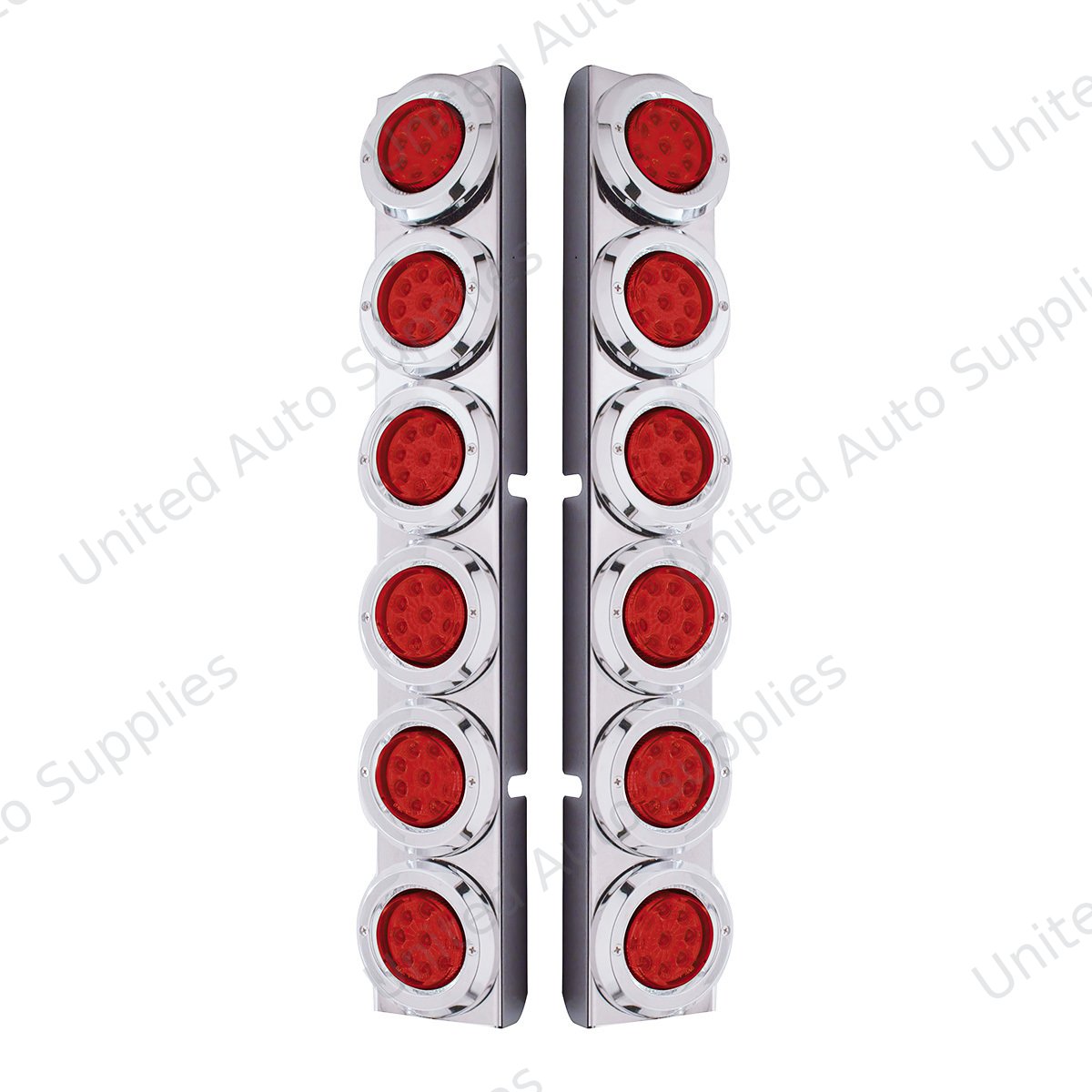 SS Rear Air Cleaner Bracket With 12X 9 LED 2" Reflector Lights & Bezels For Peterbilt-Red LED & Lens