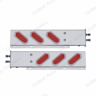 2.5" Bolt Pattern SS Spring Loaded Bar With 6 Oval 12 LED Lights & Visors -Red LED & Lens (Pair)