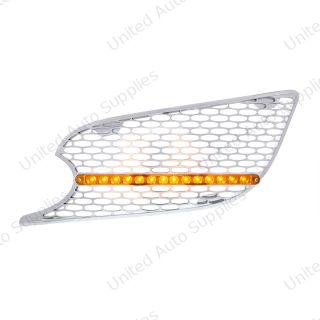 Chrome Air Intake Grille With LED Light For 2012-2021 Peterbilt 579 (Driver) - Amber LED/Amber Lens