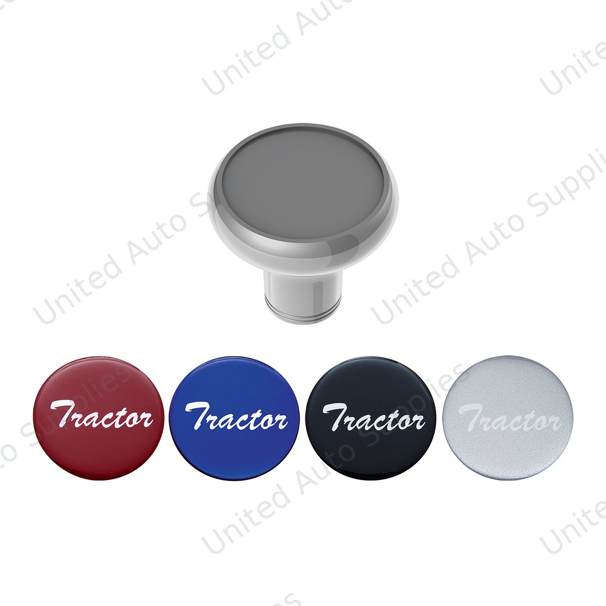 Deluxe Aluminum Screw-On Air Valve Knob With Multi-Color Glossy Tractor Sticker - Liquid Silver