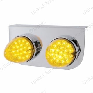 Stainless Light Bracket With 2X 19 LED Reflector Lights - Amber LED/Amber Lens
