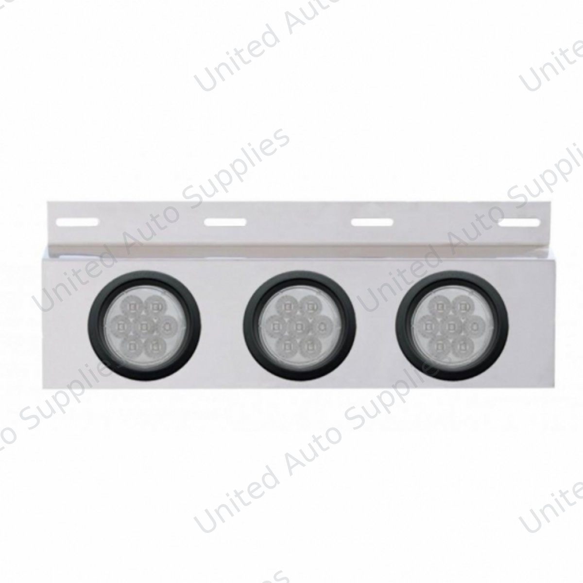 Stainless Top Mud Flap Plate With 3X 7 LED 4" Reflector Lights & Grommets - Red LED/Clear Lens (Each)
