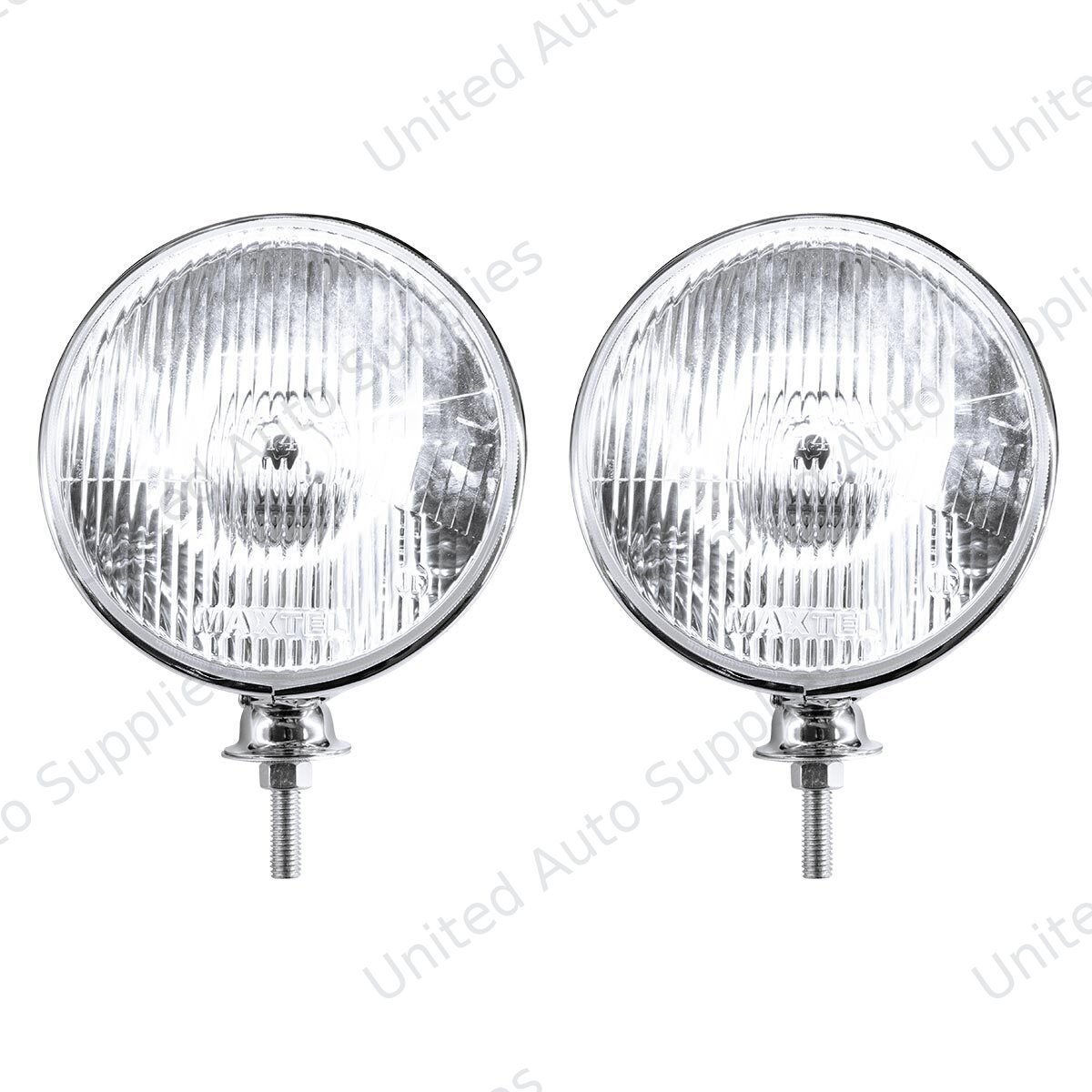 7" Chrome Dietz Style Headlight With 12 Volt Flat H4 Halogen Bulb (Pair)