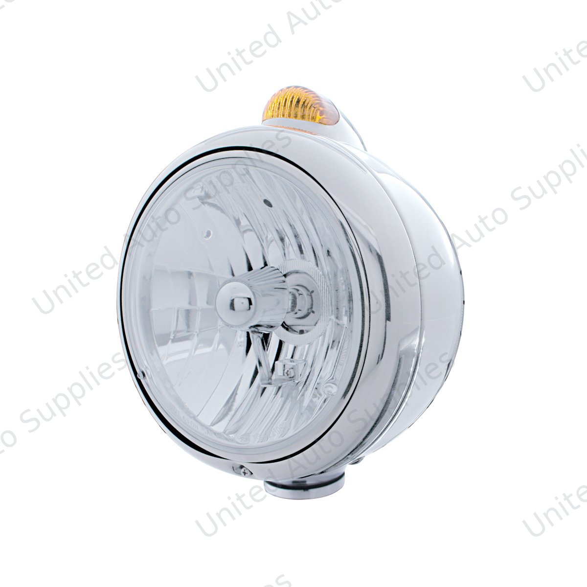 Stainless Steel Guide 682-C Headlight Crystal H4 & Dual Mode LED Signal - Amber Lens