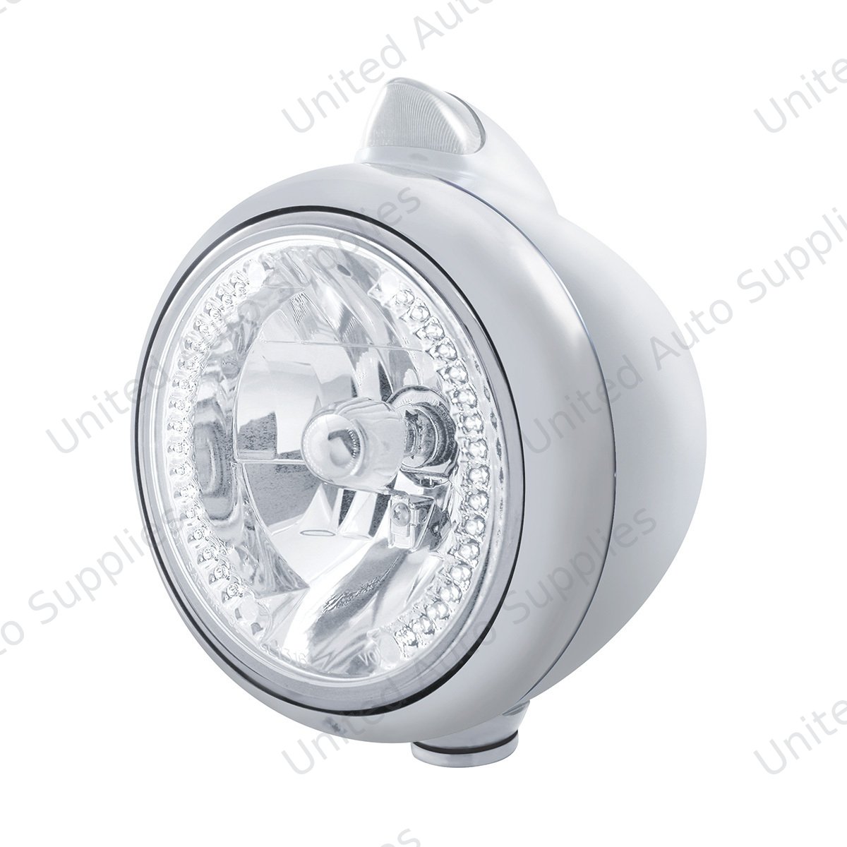 Stainless Steel Guide 682-C Headlight H4 With White LED & Original Style LED Signal - Clear Lens