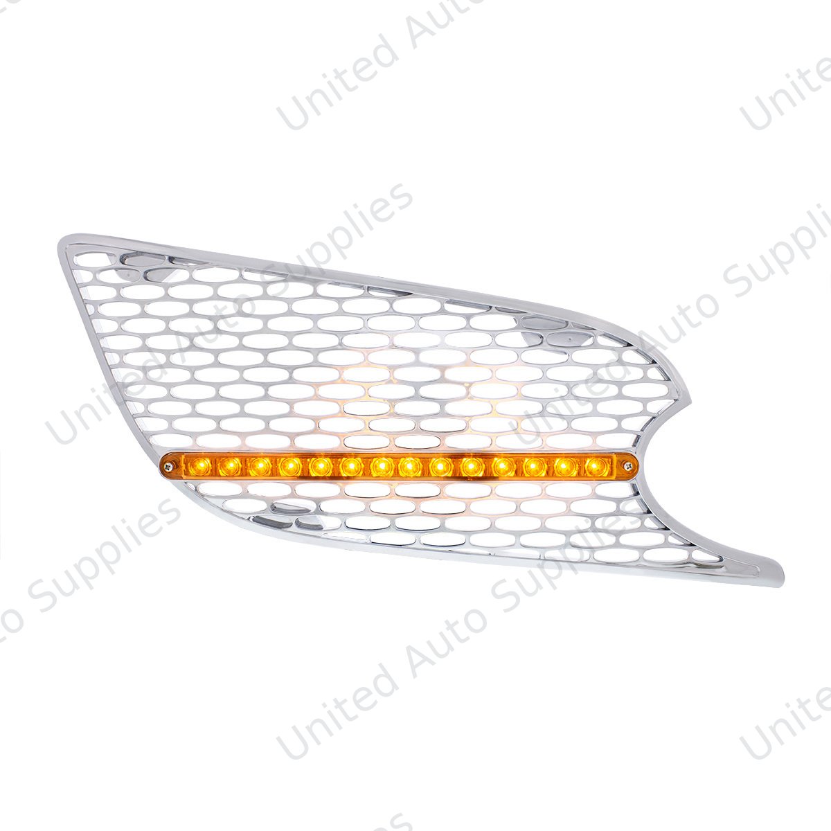 Chrome Air Intake Grille With LED Light For 2012-2021 Peterbilt 579 (Passenger) - Amber LED/Amber Lens