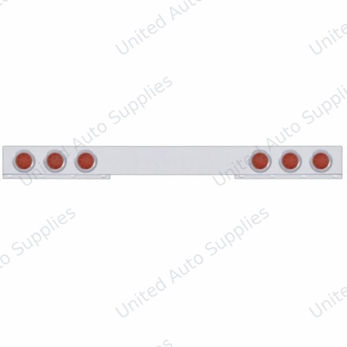 Stainless 1 Piece Rear Light Bar With Six 12 LED 4" Reflector Lights & Bezels - Red LED/Red Lens