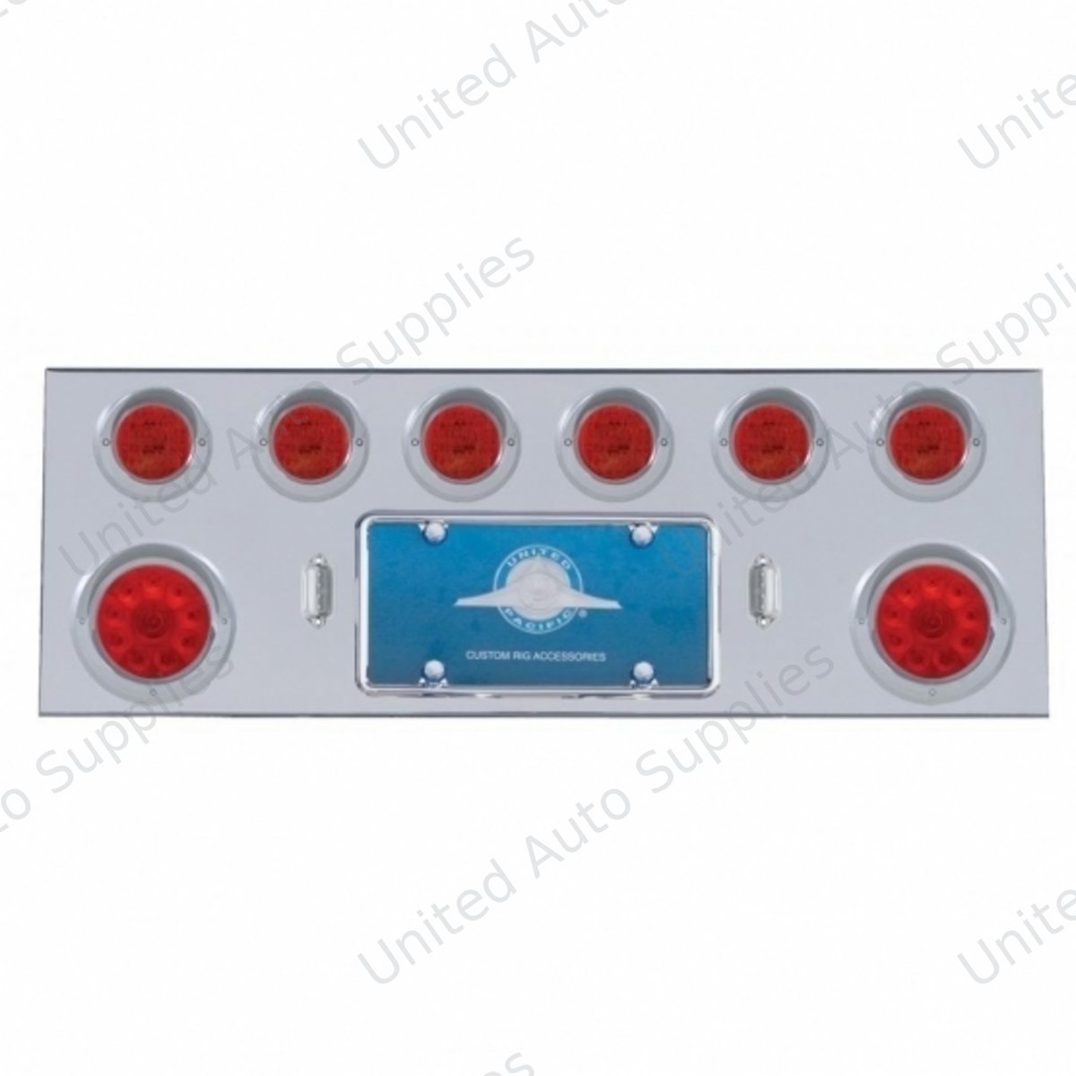 SS Rear Center Panel With Two 10 LED 4" Lights & 6X 13 LED 2.5" Lights & Visors -Red LED & Lens