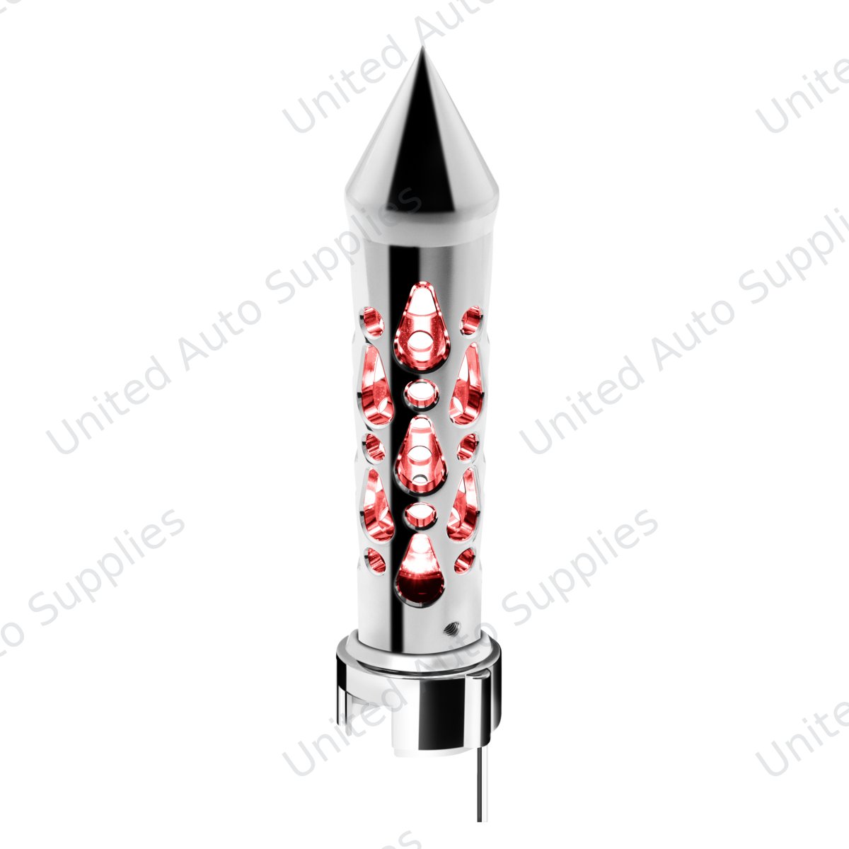 Brooklyn Spike Gearshift Knob With LED 13/15/18 Speed Adapter - Chrome/Red LED