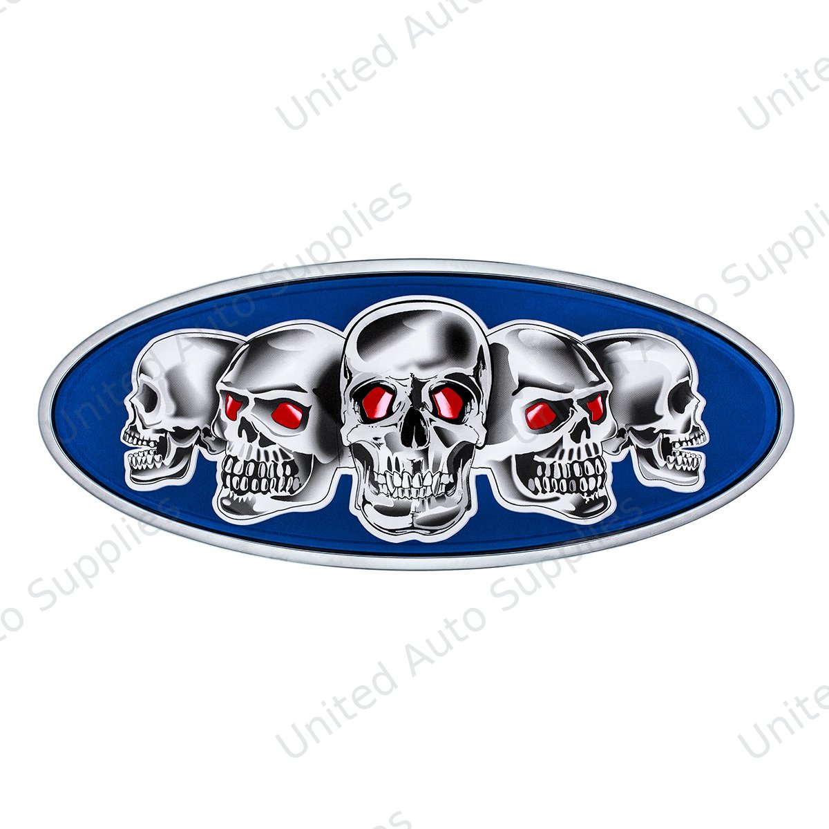 Chrome Die Cast Skull Emblem - Blue