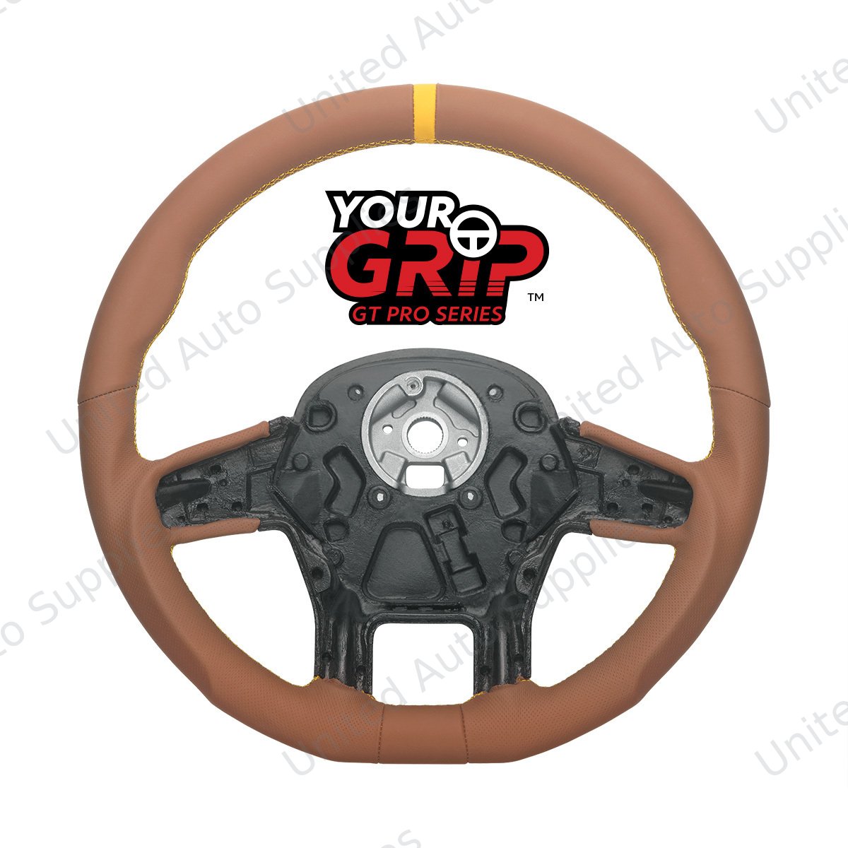 18" YourGrip GT PRO Leather Steering Wheel For 2012-2021 Peterbilt 579 & 2013-2021 Kenworth T680-Brown