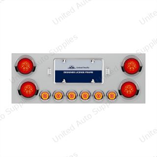 SS Rear Center Panel With Four 16 LED 4" Turbine Light & Six 7 LED 2" Lights & Visor-Red LED/Red Lens