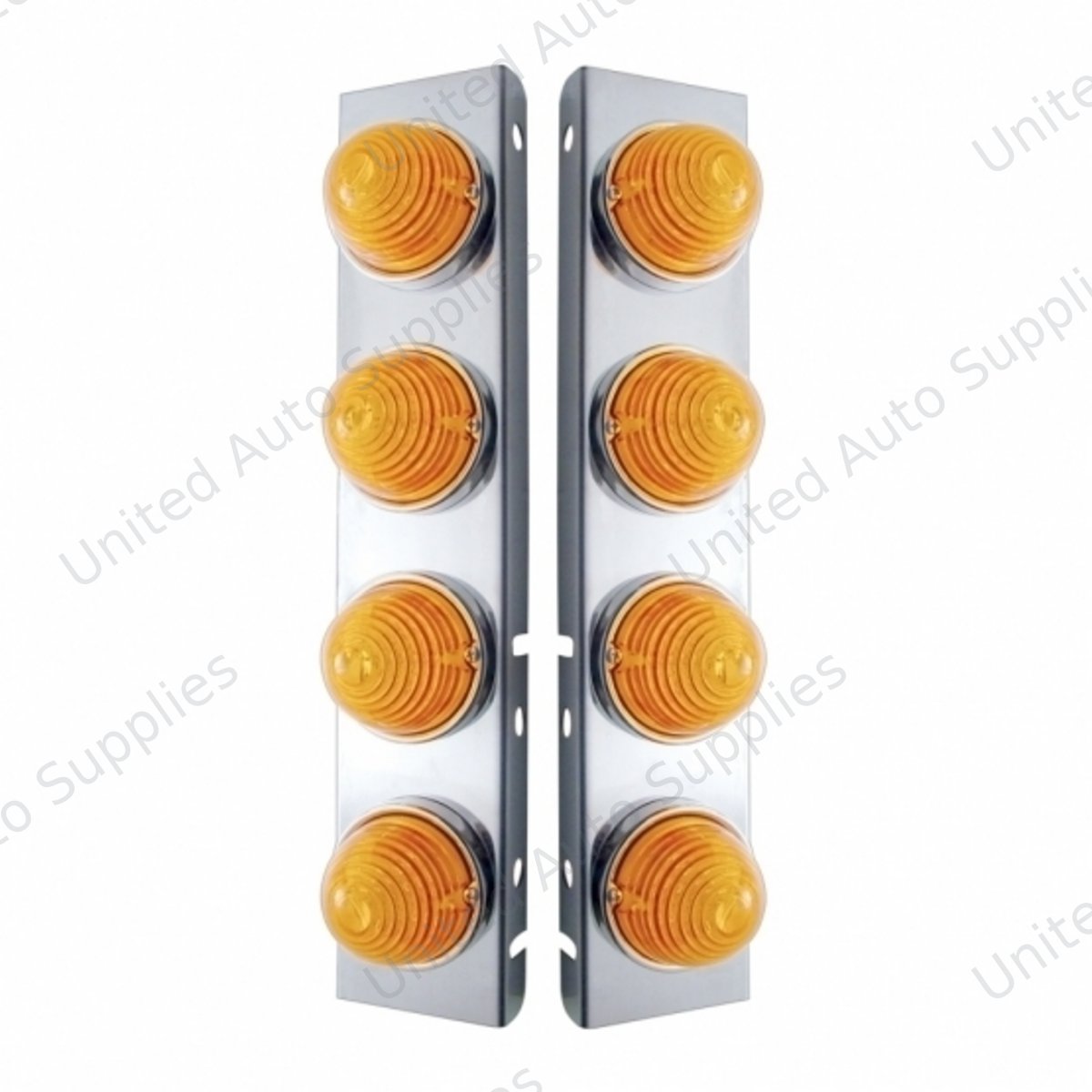 SS Front Air Cleaner Bracket W/8X 17 LED Beehive Lights & SS Bezels For Peterbilt -Amber LED & Lens (Pair)